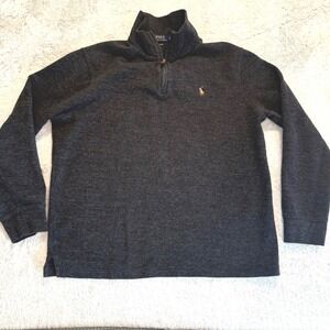 Polo Ralph Lauren Men L Quarter 1/4 Zip Estate Rib Dark Gray Pullover Sweater